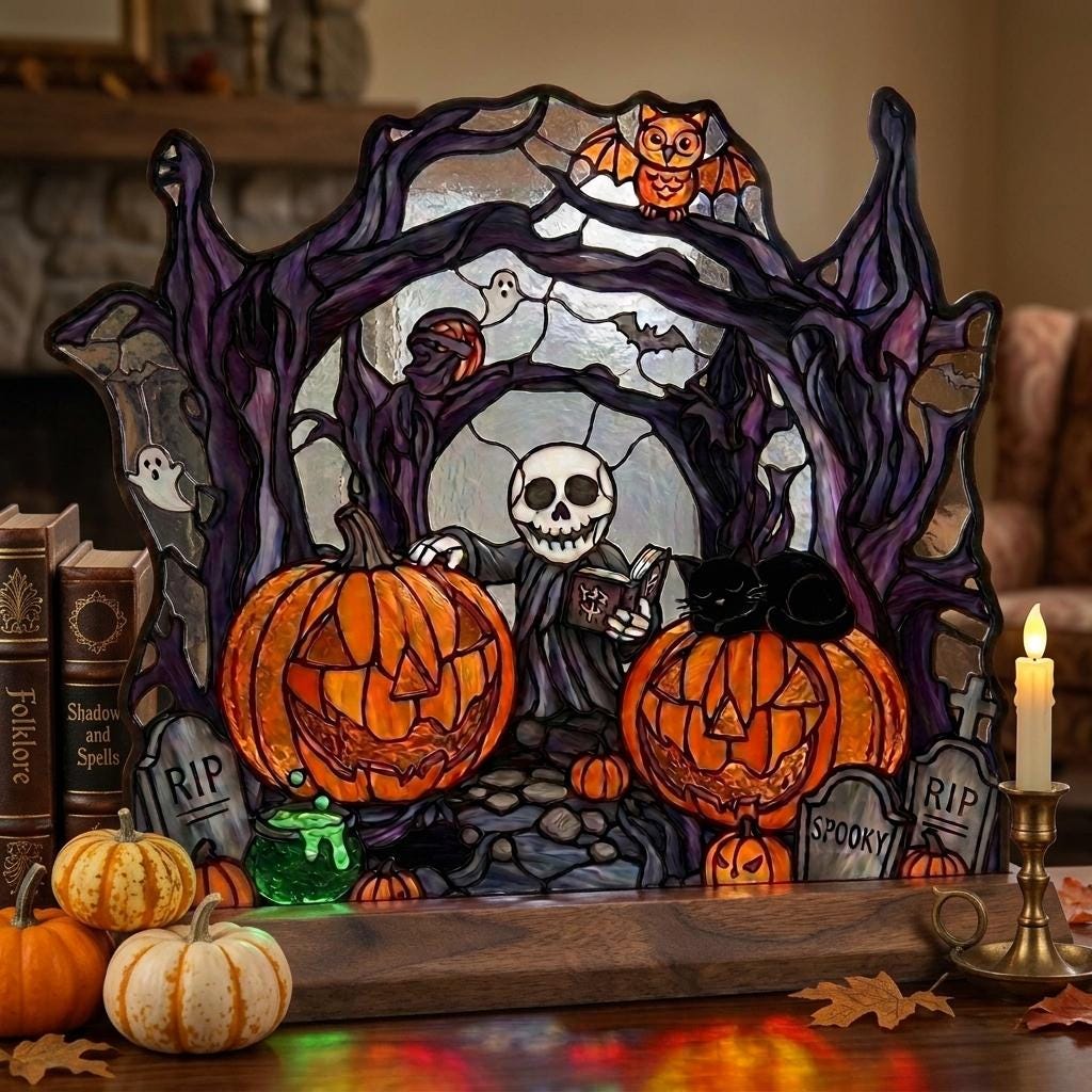 Spellbook Skeleton Glass Decor