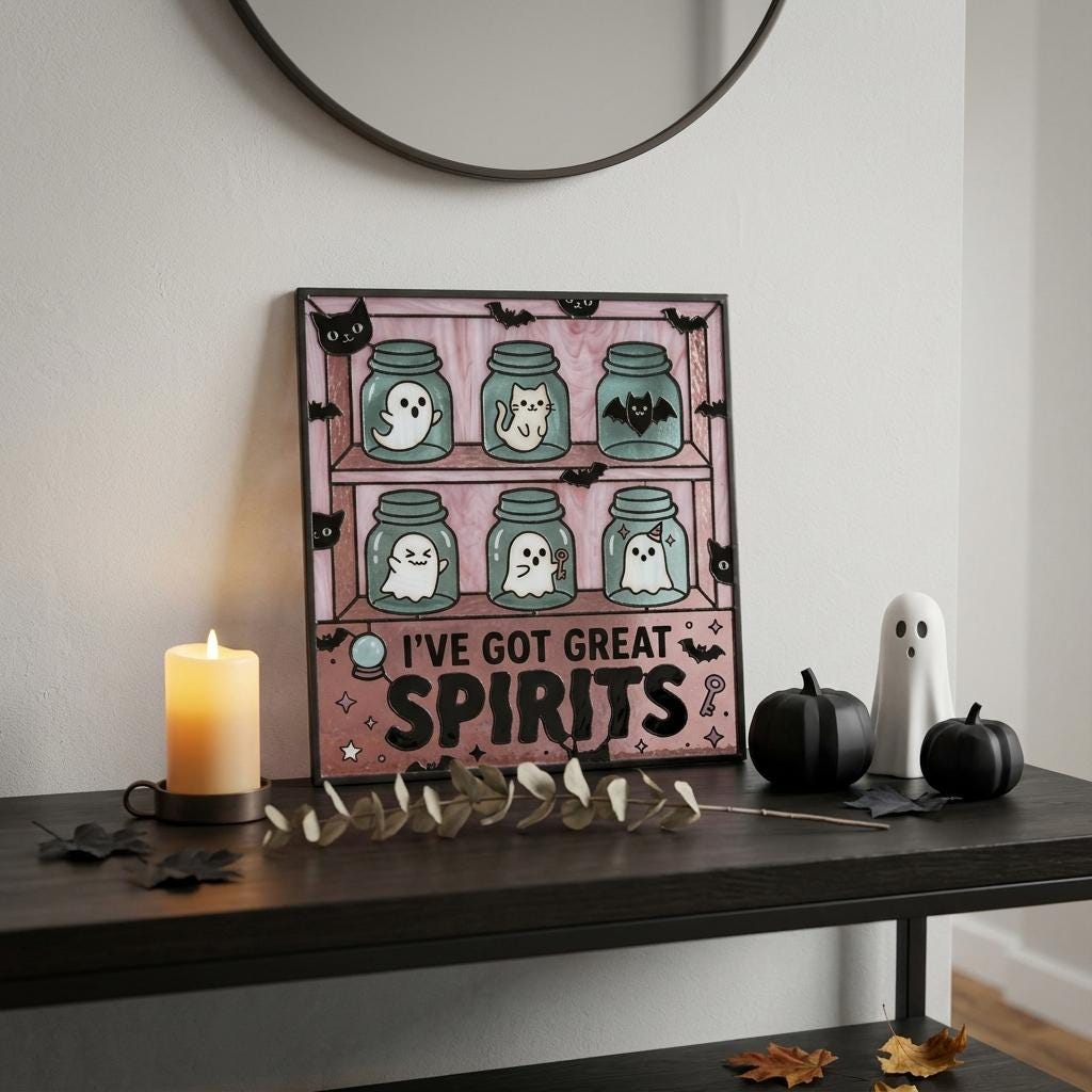 Pastel Ghost Jar Glass Suncatcher