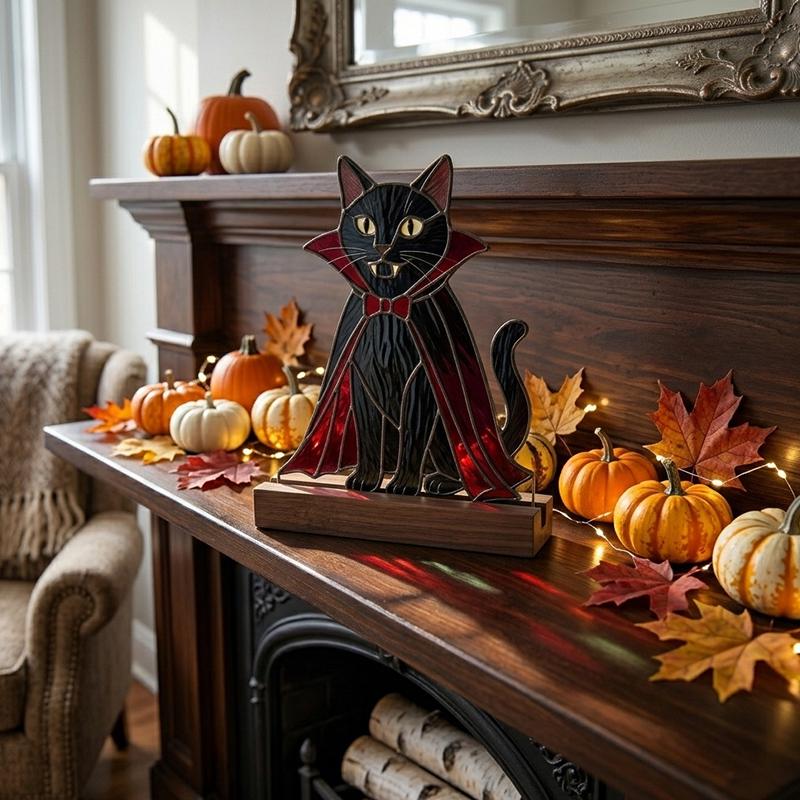 Vampire Cat Glass Decor