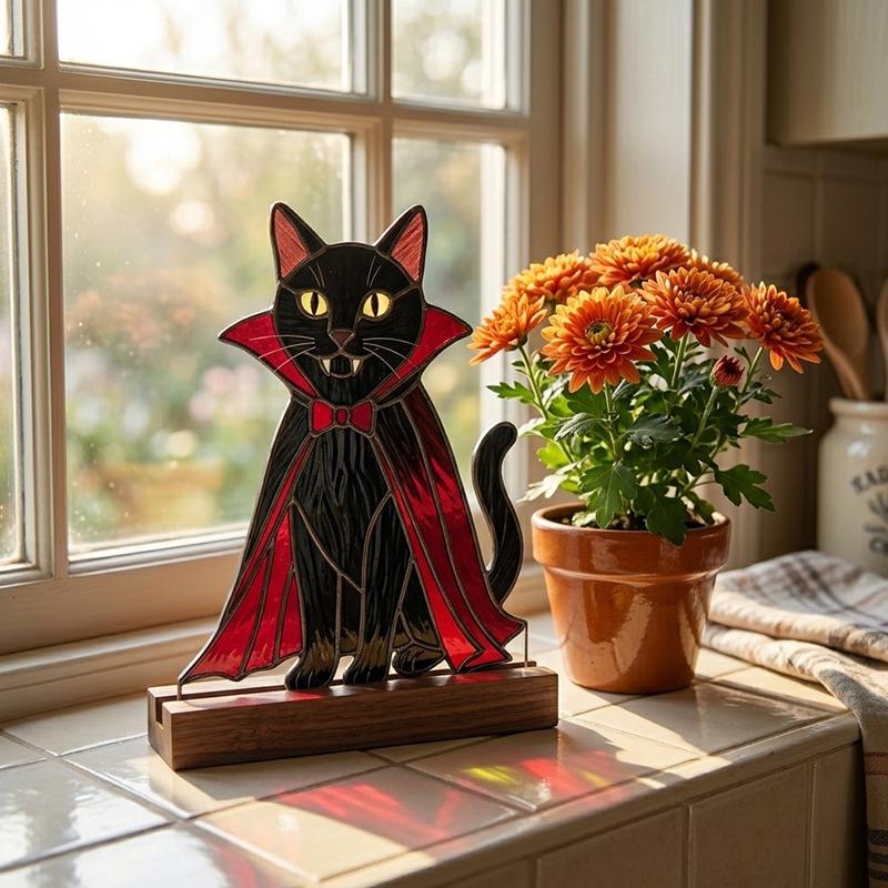 Vampire Cat Glass Decor
