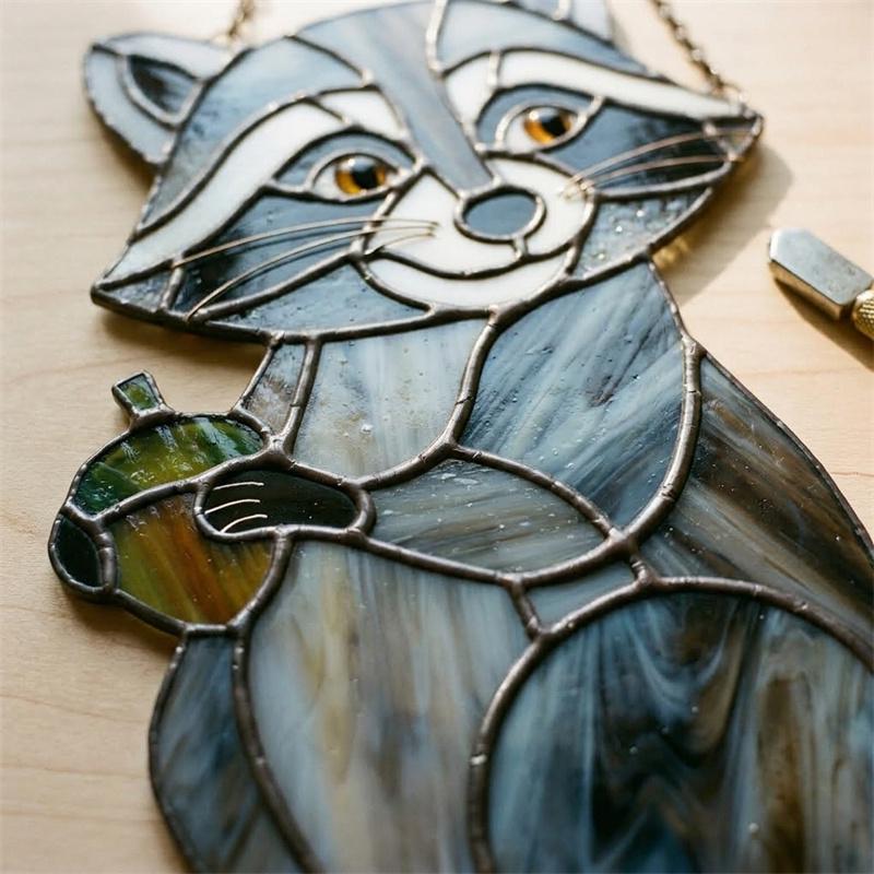 Rainbow Raccoon Glass Suncatcher