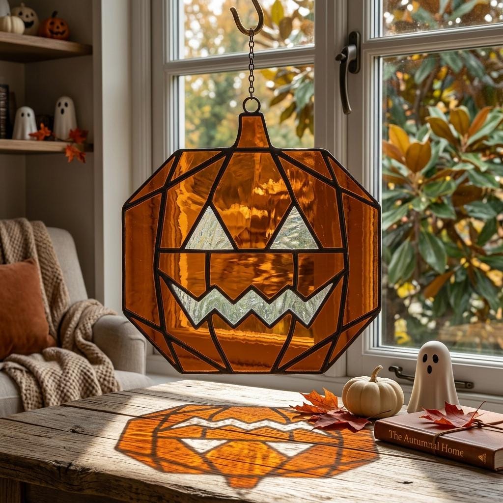 Geometric Pumpkin Glass Suncatcher