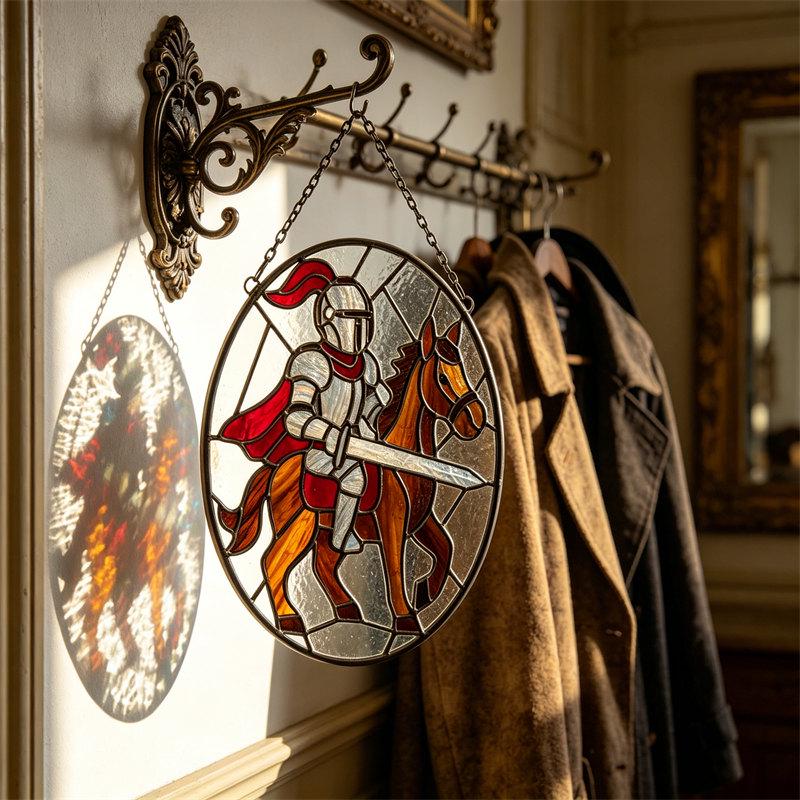 Knight on Horse Glass Wall Hanging