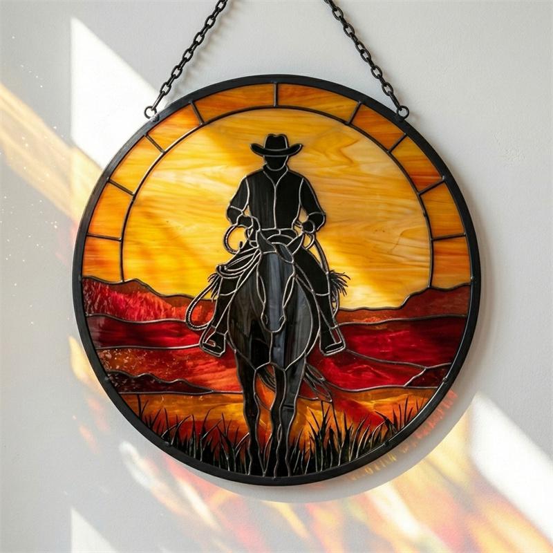 Cowboy Horse Glass Suncatcher