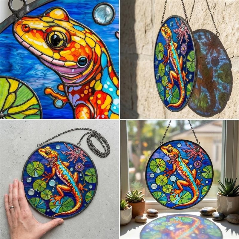 Colorful Gecko Glass Suncatcher