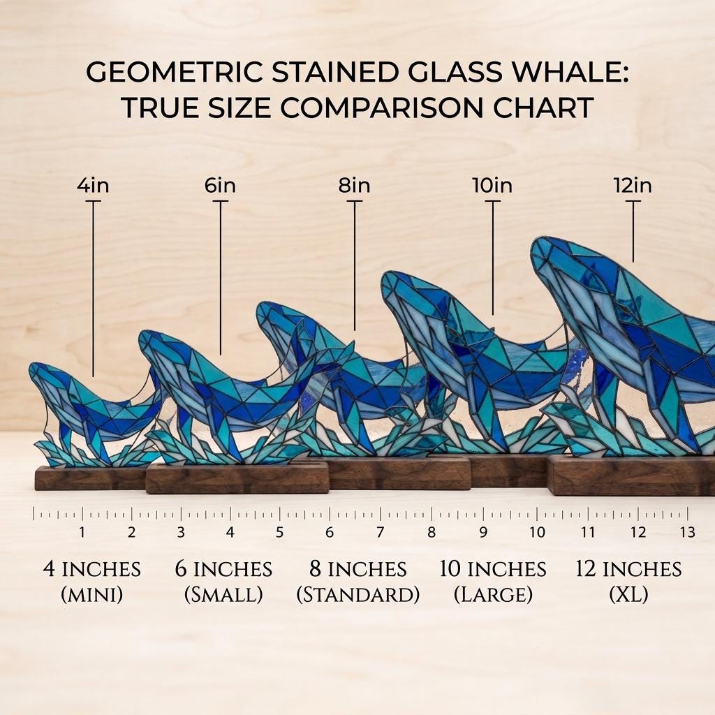Geometric Whale and Waves Glass Decor