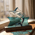 Breaching Whale and Mountain Glass Decor