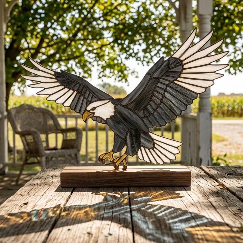 Bald Eagle Glass Decor with Walnut Base