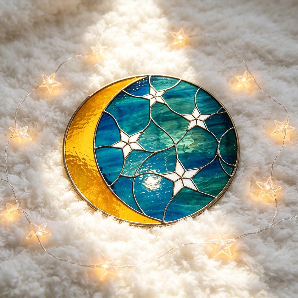 Moon and Star Glass Suncatcher