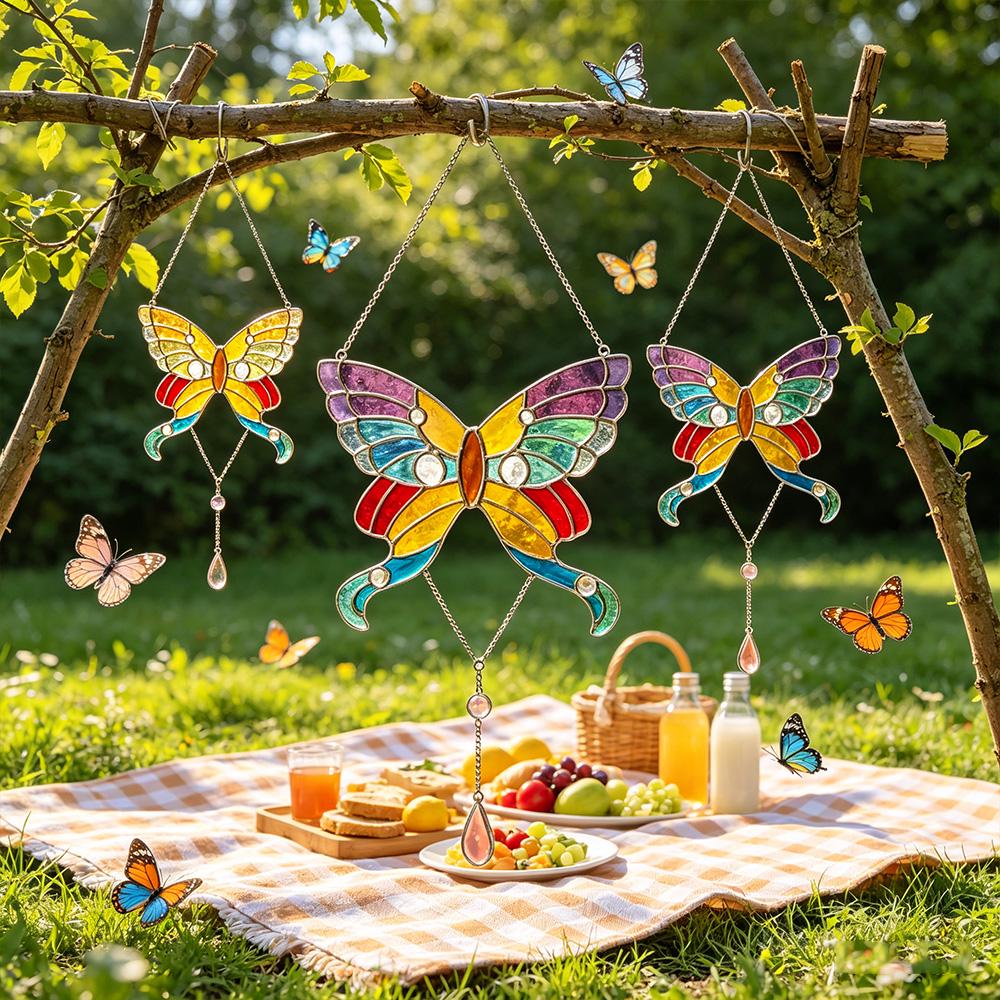 Colorful Butterfly Glass Panel
