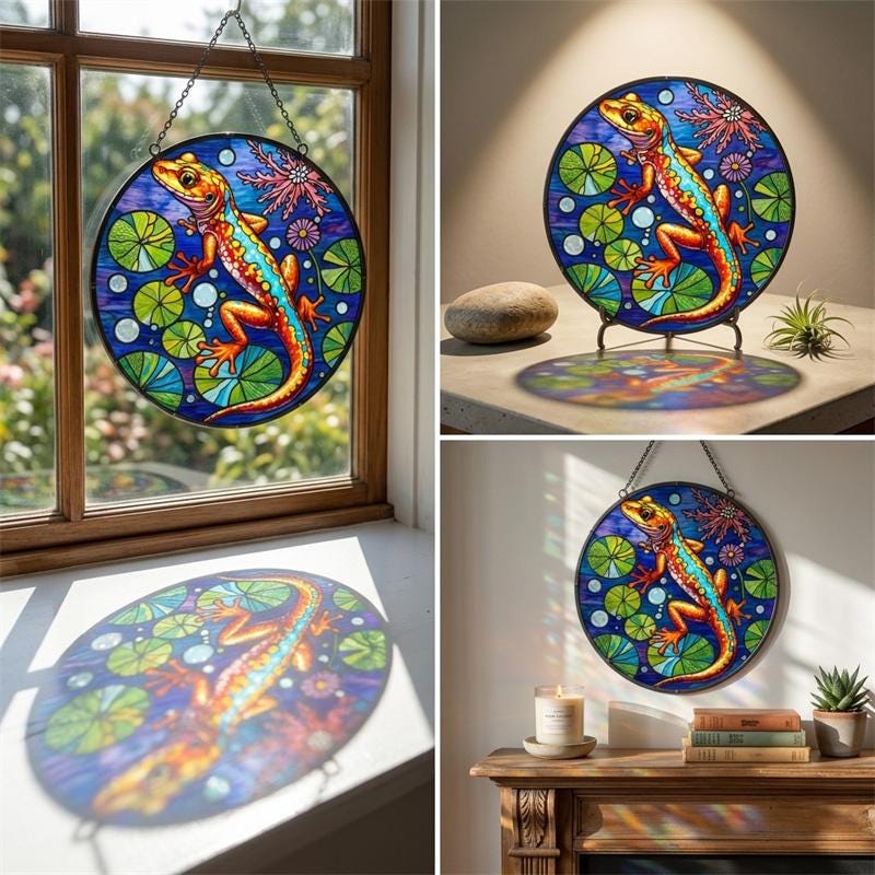 Colorful Gecko Glass Suncatcher