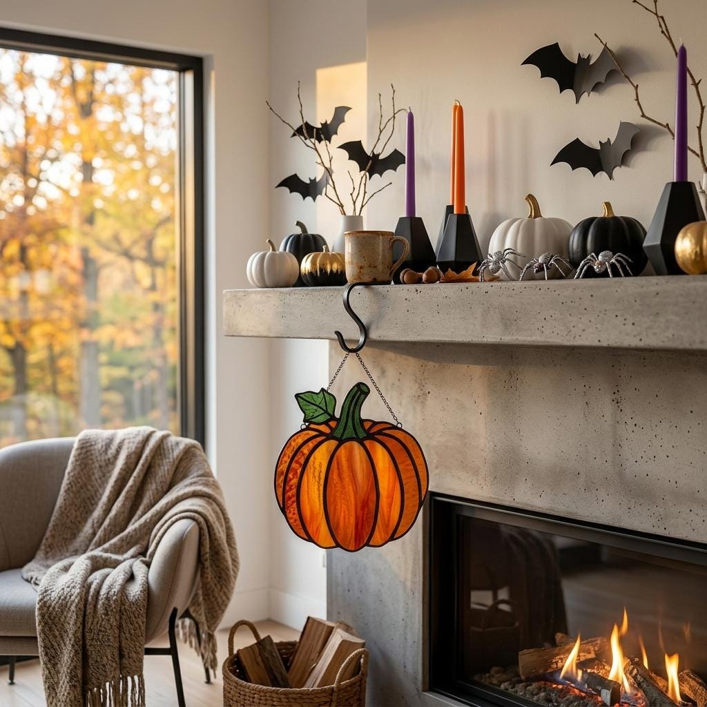 Autumn Harvest Pumpkin Glass Suncatcher