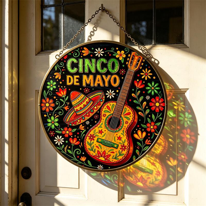 Guitar and Sombrero Glass Art