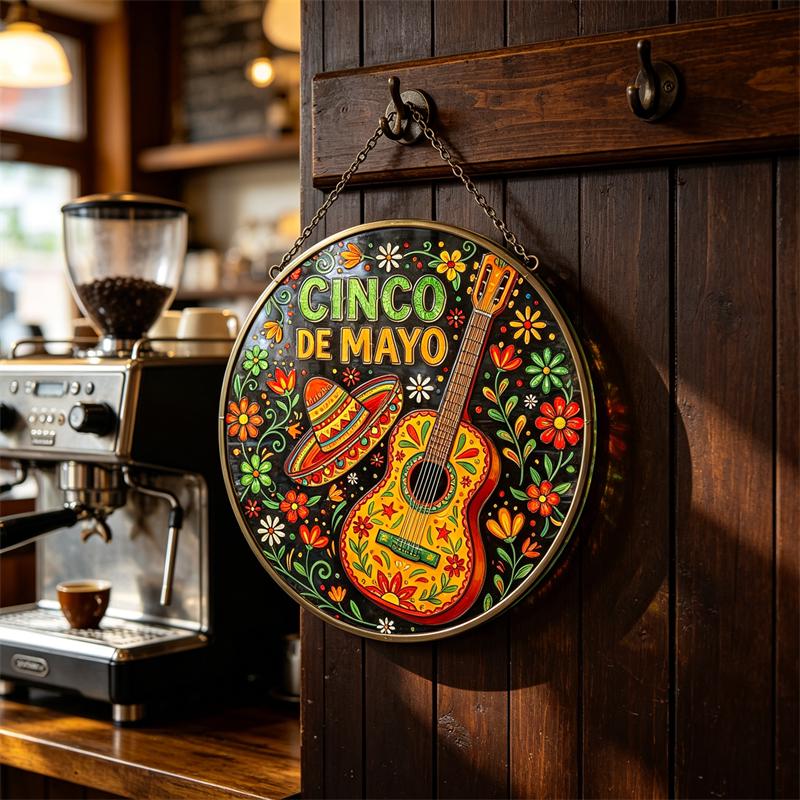 Guitar and Sombrero Glass Art