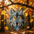 Blue and Amber Wolf Glass Suncatcher