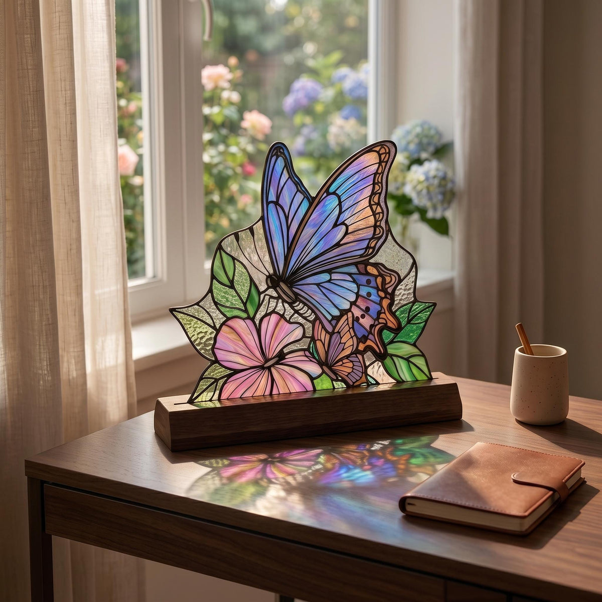 Blue Butterfly Garden Glass Decor