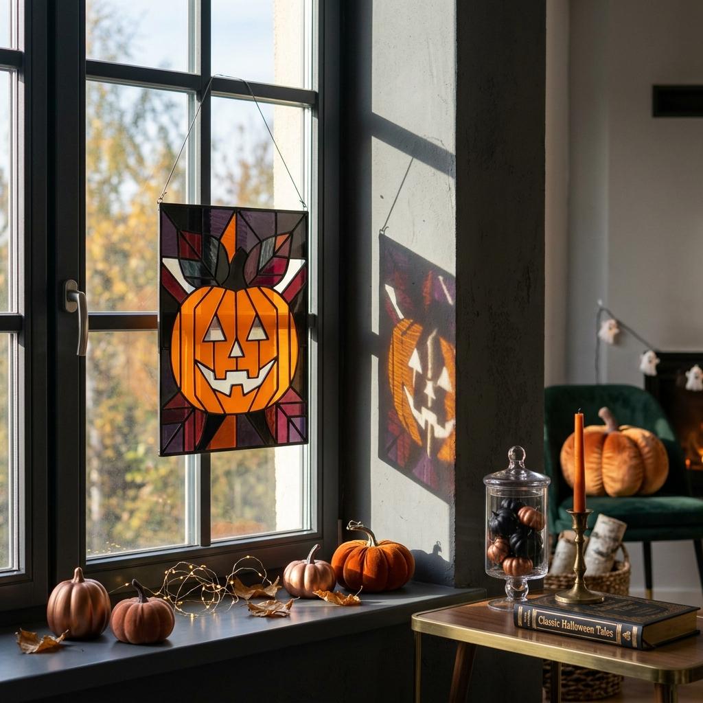 Jack-o'-Lantern Glass Suncatcher