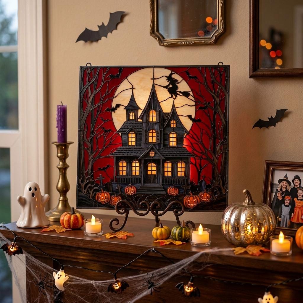 Haunted House Glass Suncatcher