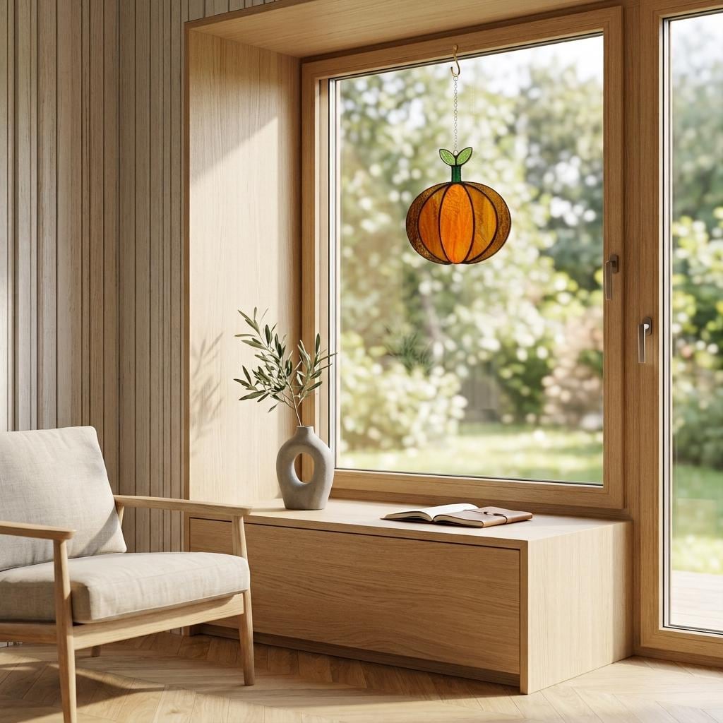 Orange Harvest Pumpkin Glass Suncatcher