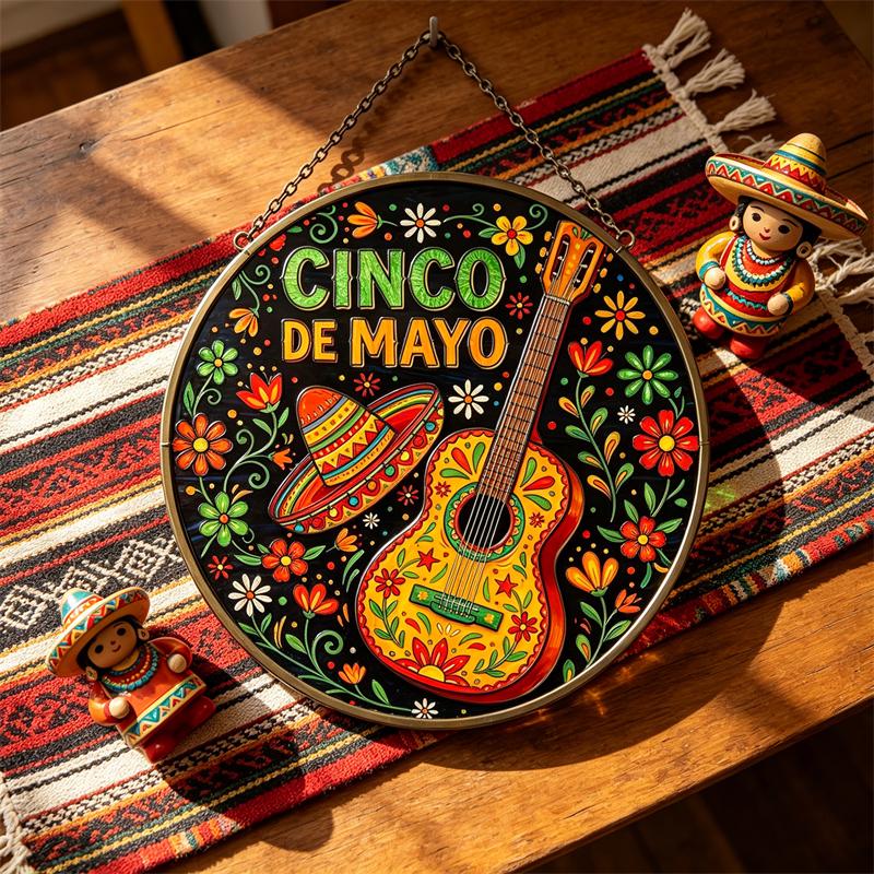 Guitar and Sombrero Glass Art