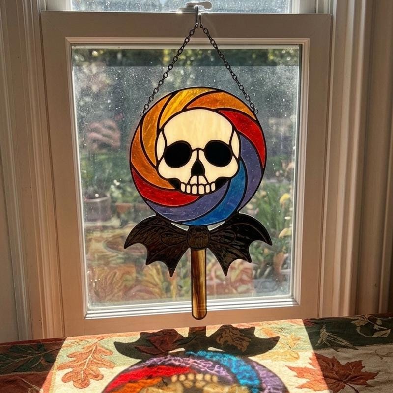 Skull Lollipop Glass Suncatcher