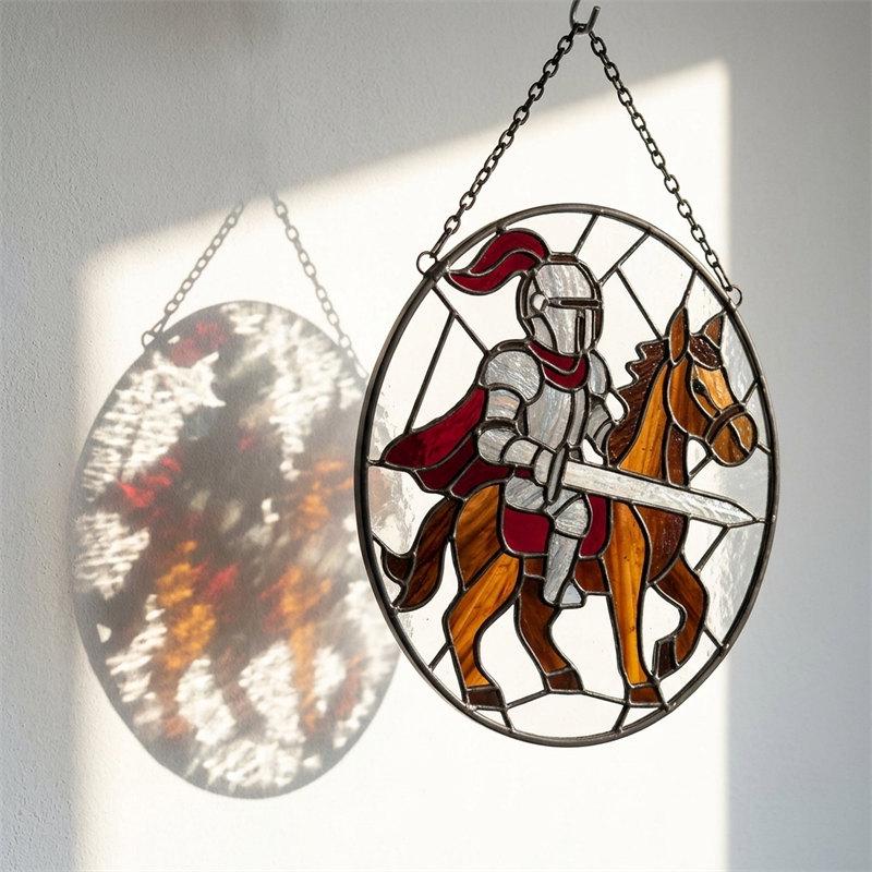 Knight on Horse Glass Wall Hanging