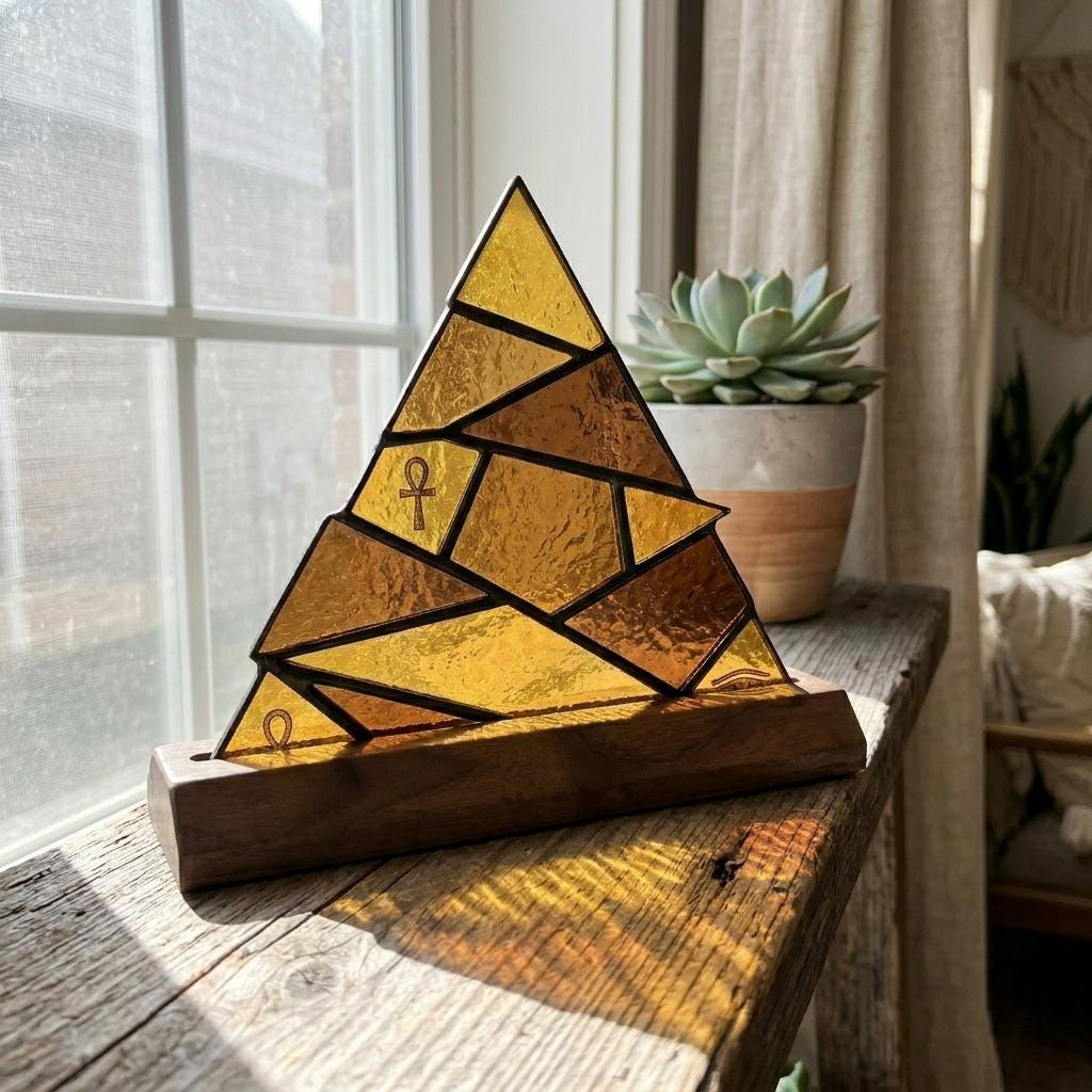 Pyramid and Ankh Glass Decor