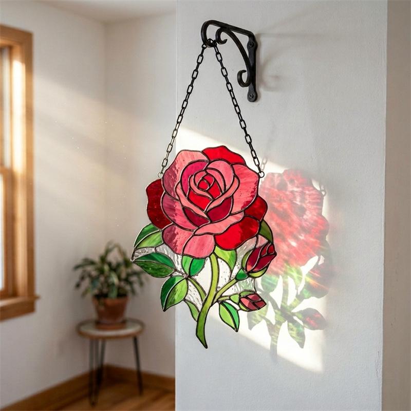 Red Rose Glass Suncatcher