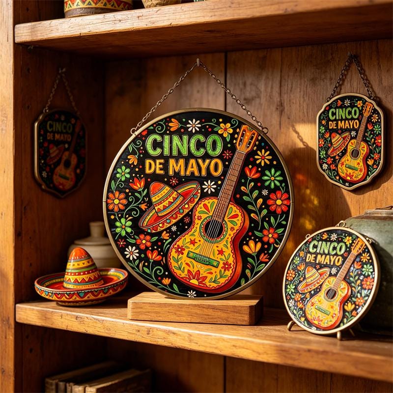 Guitar and Sombrero Glass Art