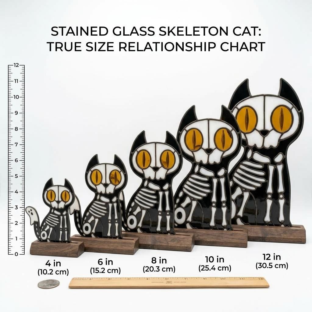 Skeleton Cat Glass Decor