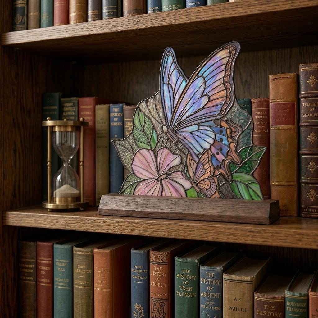 Blue Butterfly Garden Glass Decor