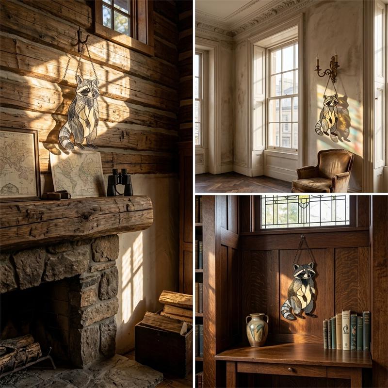 Woodland Raccoon Glass Suncatcher