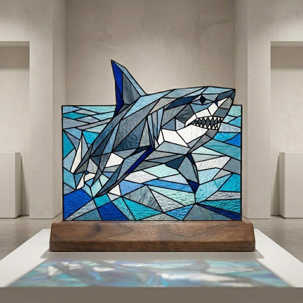 Shark and Ocean Waves Glass Decor