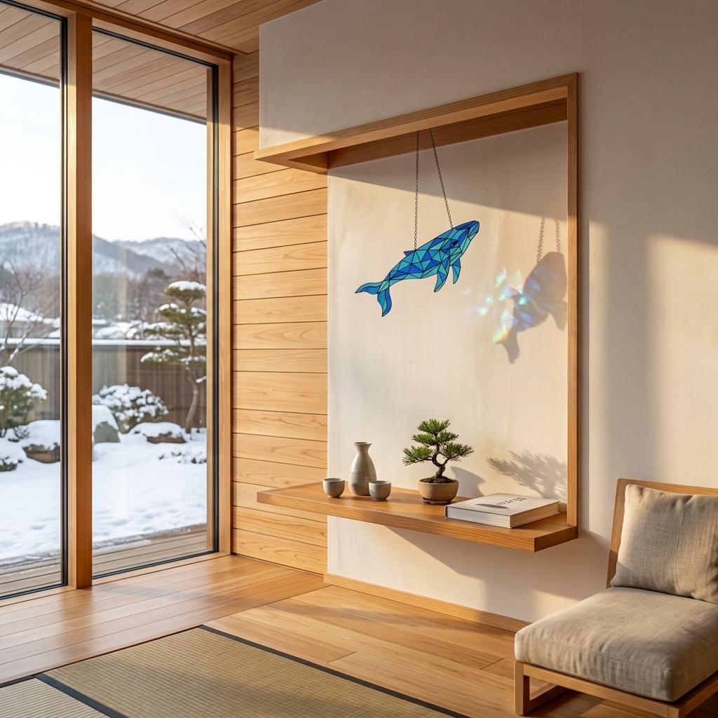 Geometric Whale Glass Suncatcher