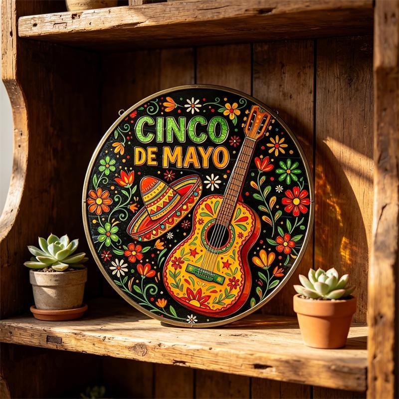 Guitar and Sombrero Glass Art