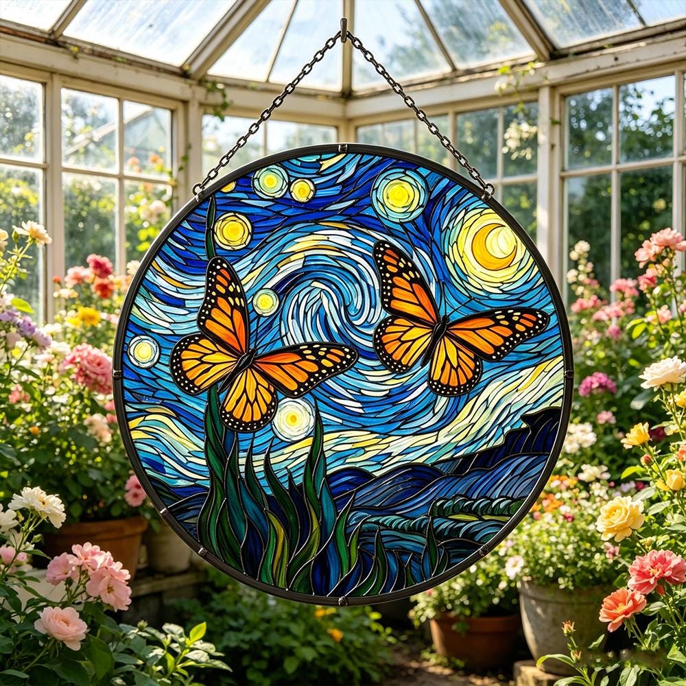 Starry Night Butterfly Glass Suncatcher