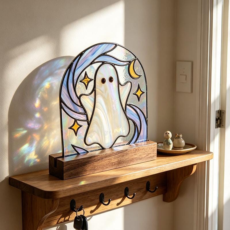 Moon and Stars Ghost Glass Suncatcher