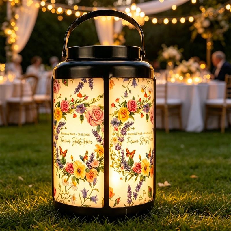 Custom Floral Wedding Solar Lantern