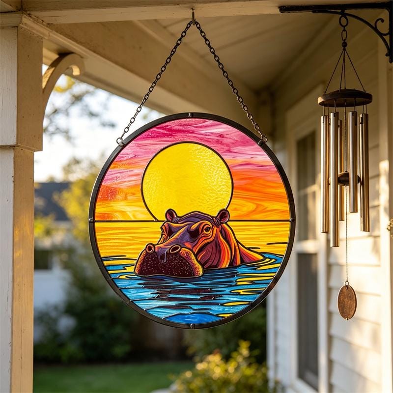 Sunset Hippo Glass Suncatcher