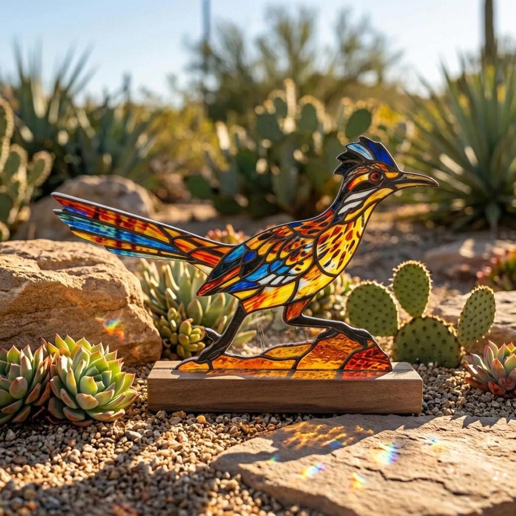 Roadrunner Glass Suncatcher with Display Options