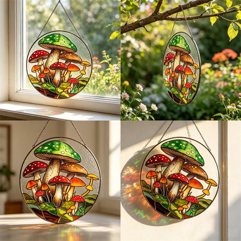 Mushroom Glass Suncatcher