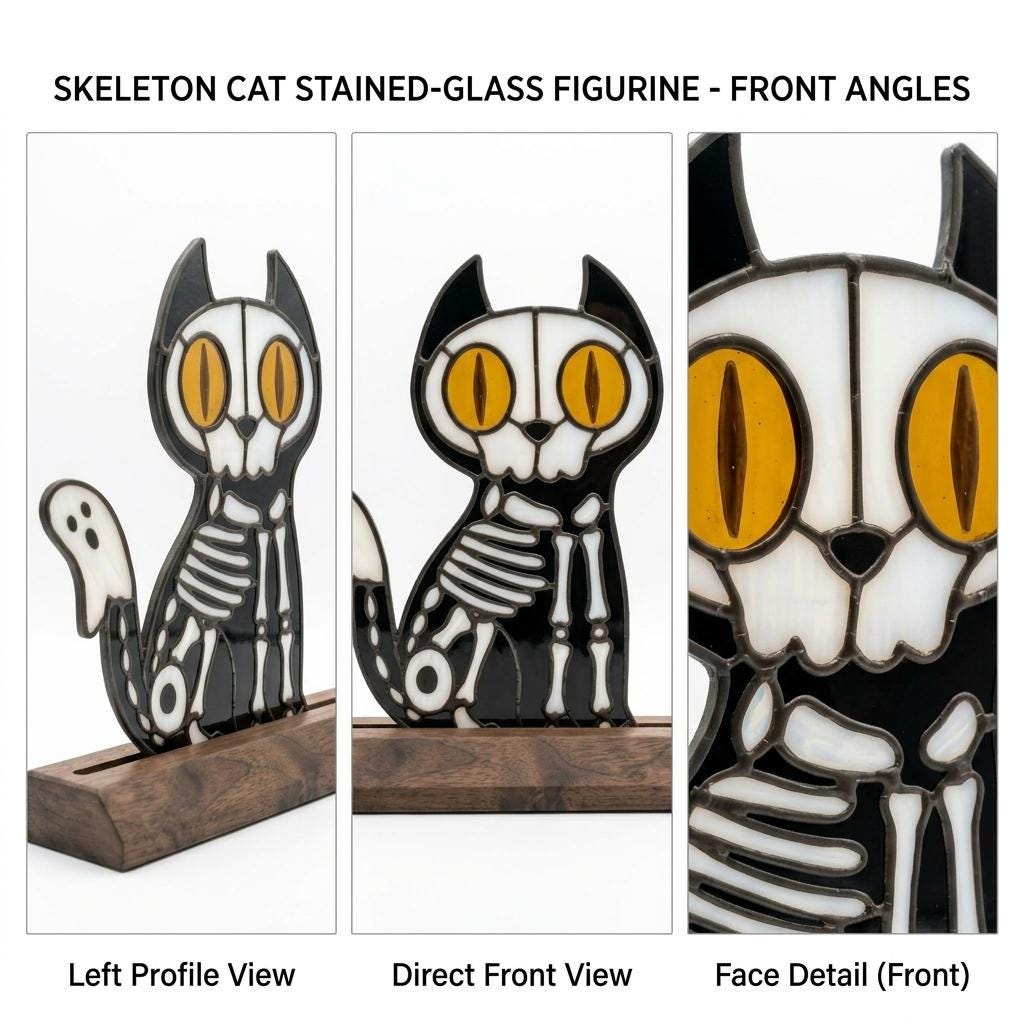 Skeleton Cat Glass Decor
