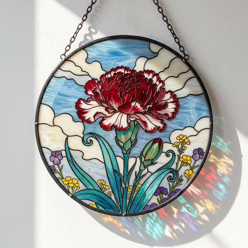 Red Carnation Glass Suncatcher