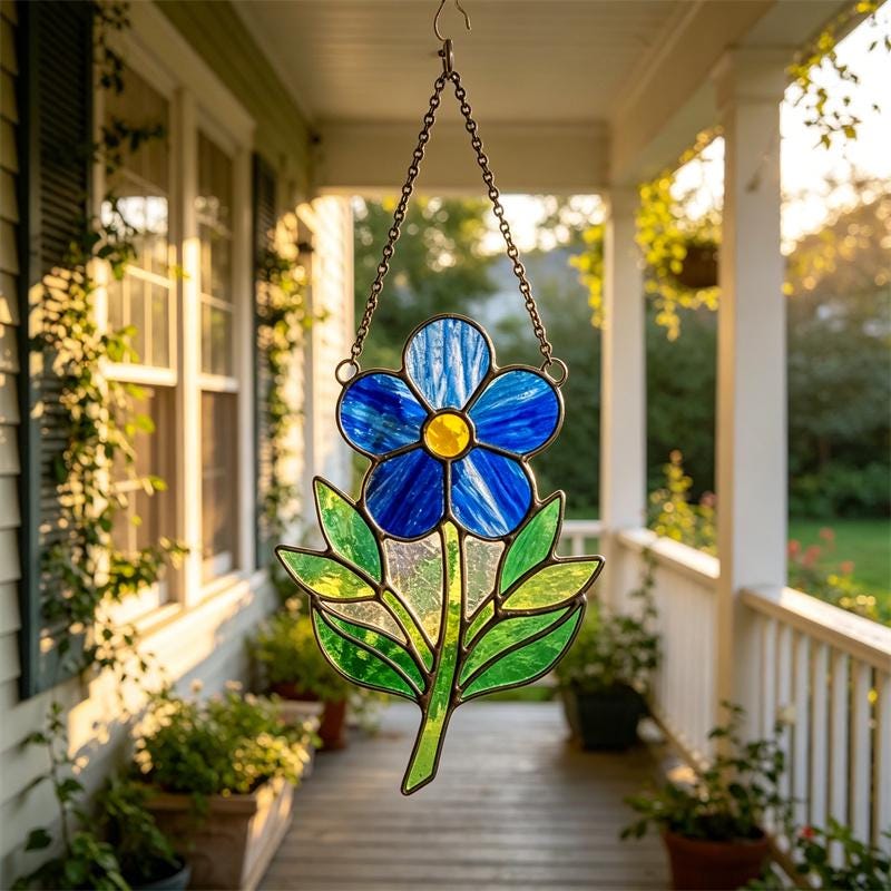 Blue Flower Glass Suncatcher