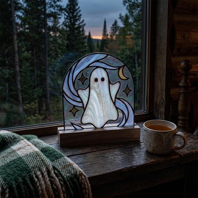 Moon and Stars Ghost Glass Suncatcher