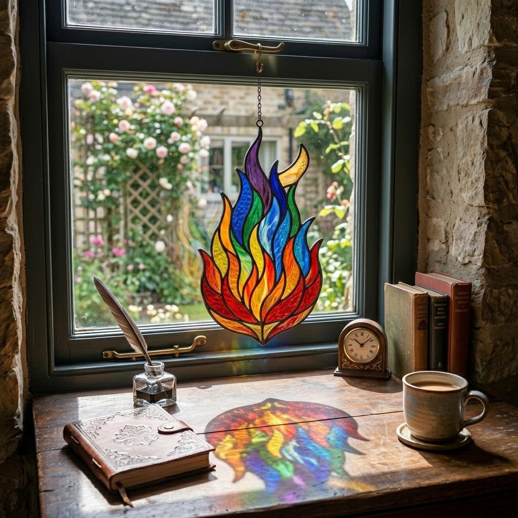 Rainbow Flame Glass Suncatcher