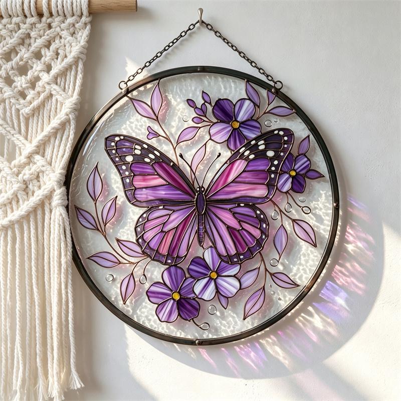 Purple Butterfly Glass Suncatcher