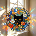 Black Cat Floral Glass Suncatcher