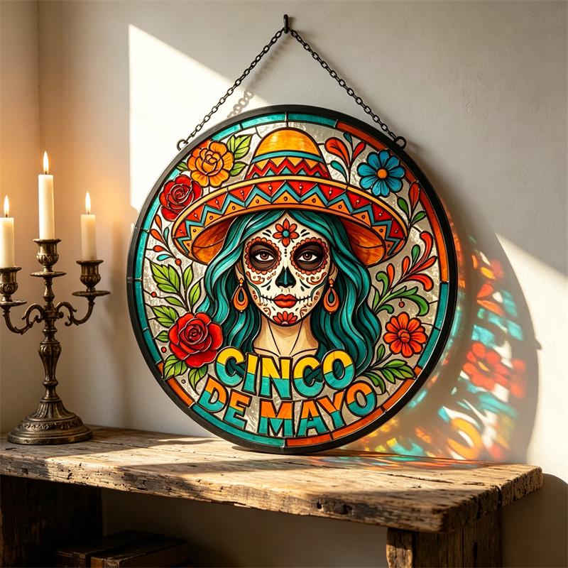 Floral Sugar Skull Glass Art