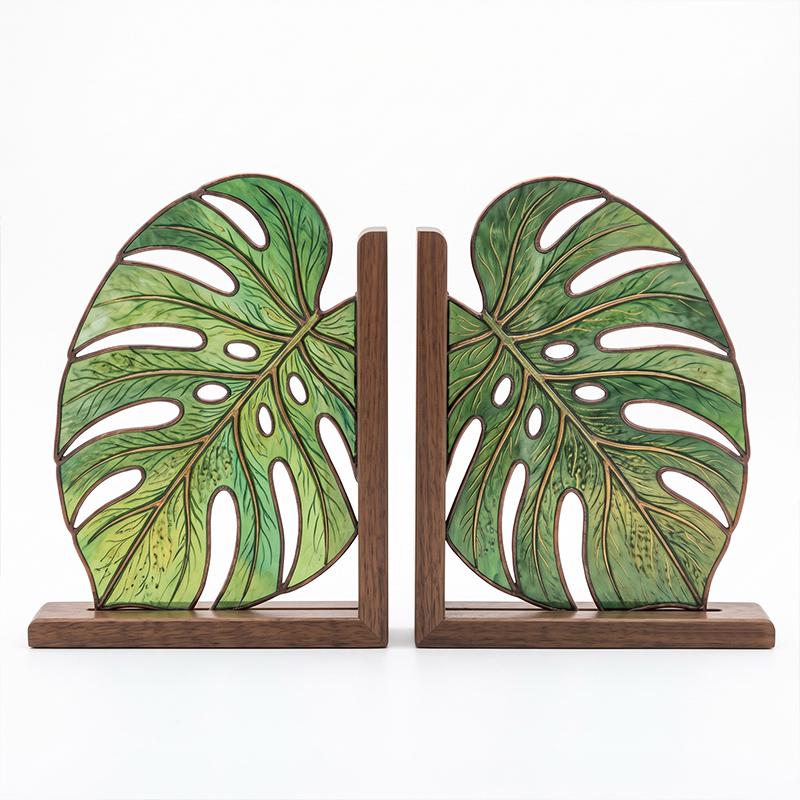 Monstera Glass Bookends